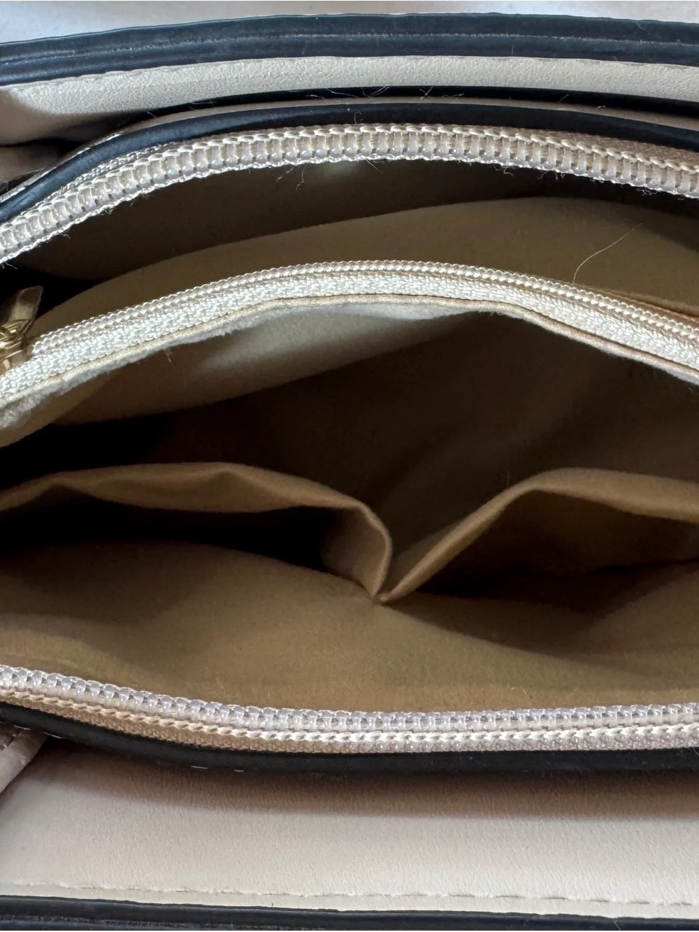 Cream Quilted Satchel with Gold-Tone Accent